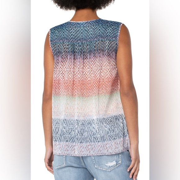 Liverpool Ombre SnakeSkin Print Sleeveless Top Tie Front tassel Blouse size M - Picture 9 of 10